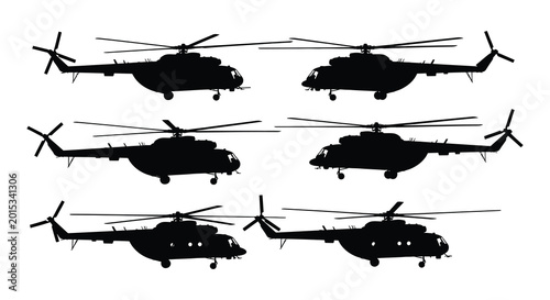 Obraz na plátně Helicopter silhouettes vector illustration on a white background