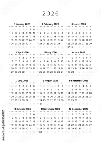 Professional 2026 Annual Calendar Template A4 Minimalist Full Year Planner for Corporate Scheduling and Project Timeline