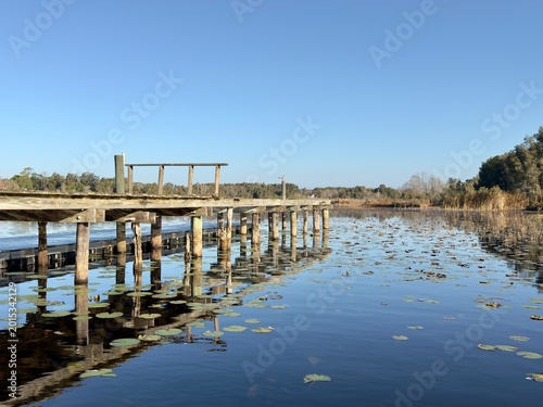 Obraz na płótnie Old natural wooden pier on the lake in Clearwater, Florida