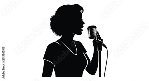 Foto Vintage female singer silhouette with microphone