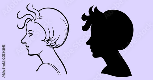 Vintage Woman Portrait Side Profile Line Art Vector Illustration