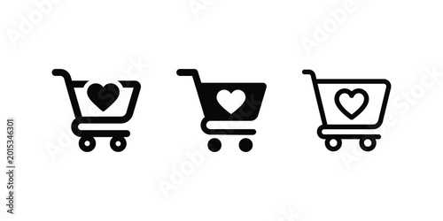 Fényképezés Shopping Wishlist Icon Set Outline Pictogram Silhouette