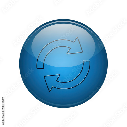 Blue spherical logo with circular arrow design