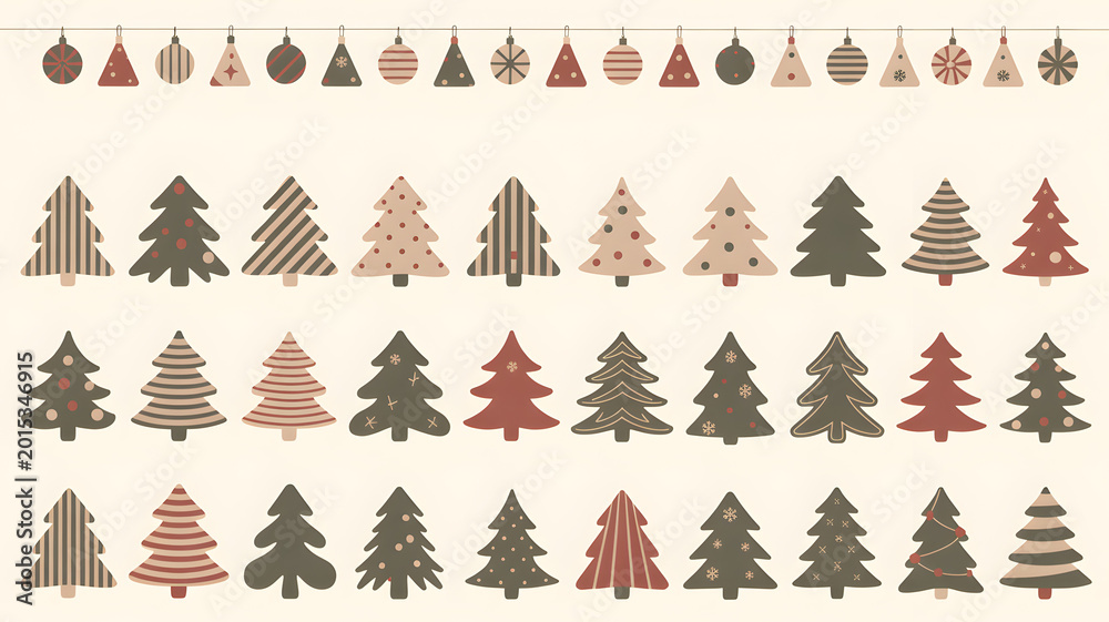 Naklejka premium Festive Christmas tree and bauble patterns for holiday design