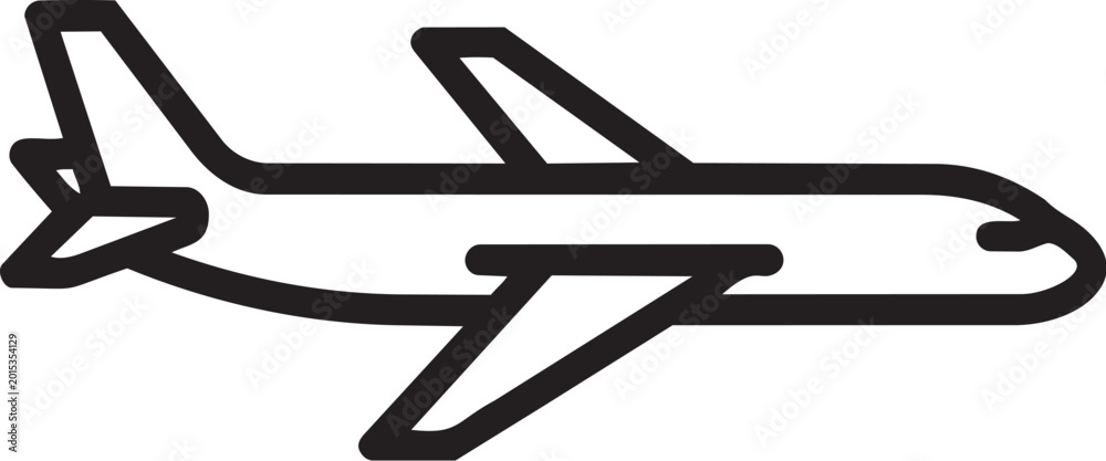 Obraz premium Black outline icon of a passenger airplane flying