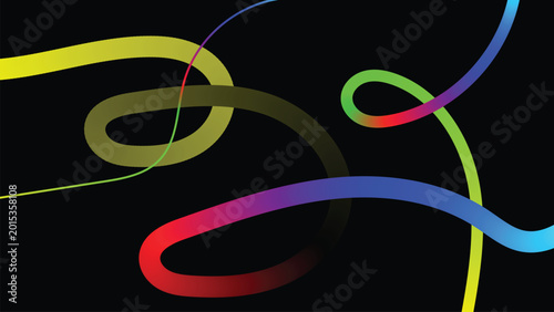 Vivid glowing colorful lines intertwine and loop creating a dynamic energetic visual on black