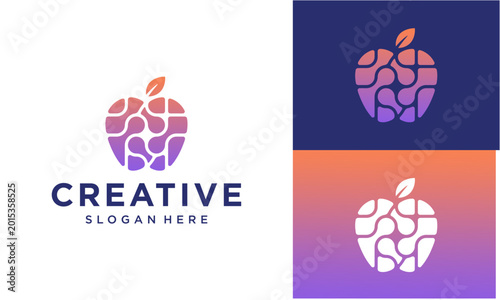 Abstract Apple Logo Design Featuring Interconnected Geometric Patterns, Representing Innovation, Digital Health, Creative Ideas, and Smart Technology