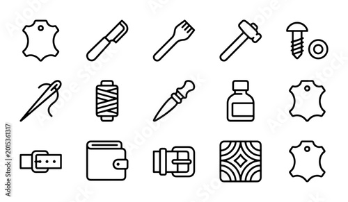 Foto Leather Crafting Tools & Accessories Icons, Leatherwork Supplies, Handmade Leath