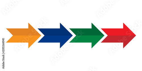 Obraz na płótnie Horizontal arrow chain with overlapping chevron pointers for sequential progression and linear flow