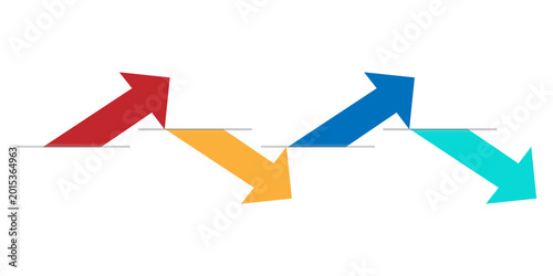 Tableau sur toile Staggered diagonal arrow path representing fluctuating trends and zigzag progression in data sets