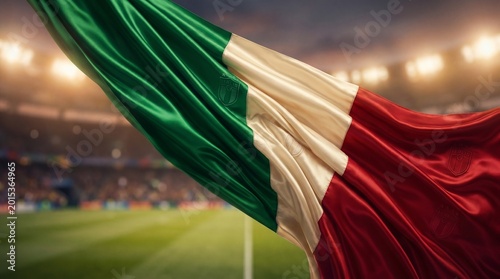 Silky Italian Flag Waving in a Soccer Stadium Arena