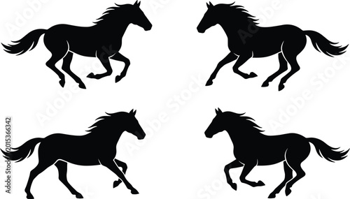 Konstfotografi Galloping Horse Silhouette Vector Set Featuring Wild Stallions and Mustangs in D
