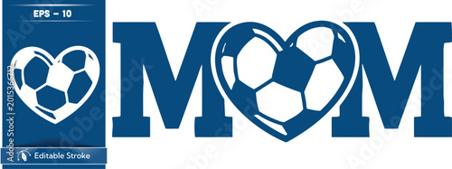 Soccer mom heart design with blue and white colors