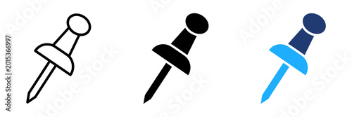 Photography Push pin icon set in outline, solid, and two-tone styles