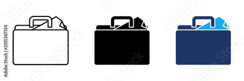Fotografía Briefcase icons with documents in outline, solid, and two-tone styles