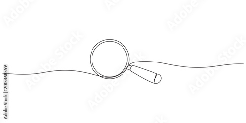 Continuous line art drawing of magnifying glass,Continuous one line drawing of a magnifying glass icon representing search and discovery