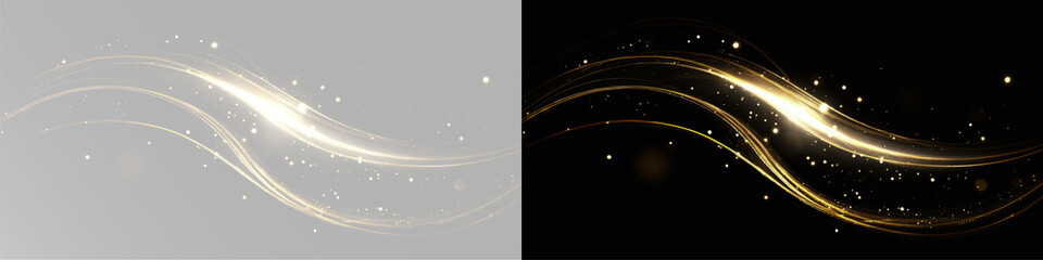 Abstract glowing golden swoosh with sparkles isolated on transparent background futuristic illumination effect png