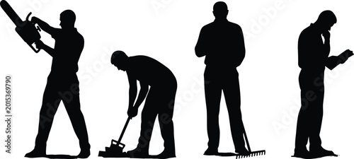 Foto Worker silhouette collection featuring construction, gardening, maintenance, and