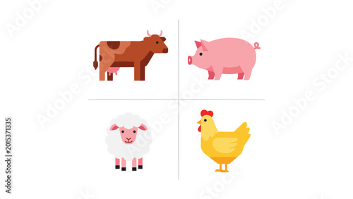 A playful interaction between farm animals in a simple cartoon style.