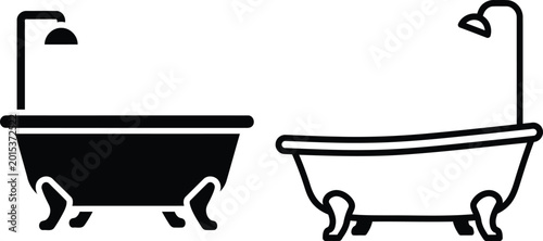 Konstfotografi black and white bathtub icons with shower heads  bathroom fixtures