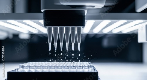 Automated Pipette System Dispensing Liquid in Laboratory