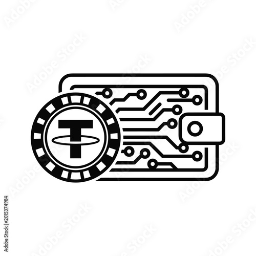 Crypto token on circuit board icon