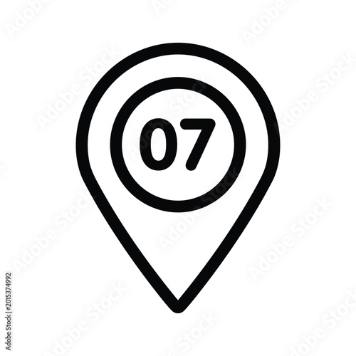 Minimalist location pinpoint icon with number 07