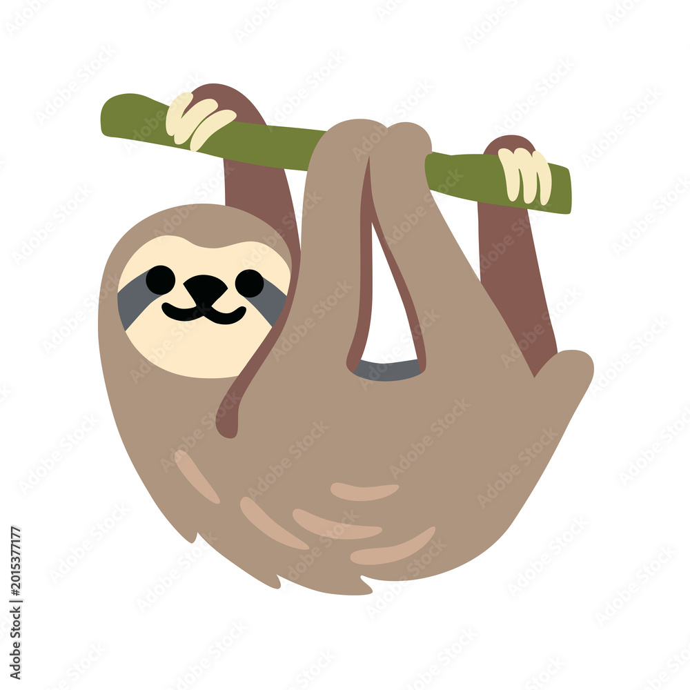 Fototapeta premium Sloth Hanging from Branch Vector Illustration