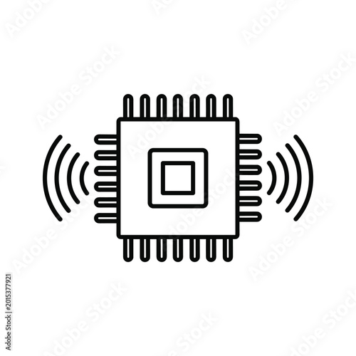Wireless communication chip icon with signals