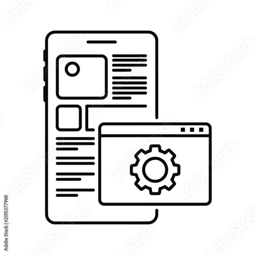 Mobile app showing website with settings gear