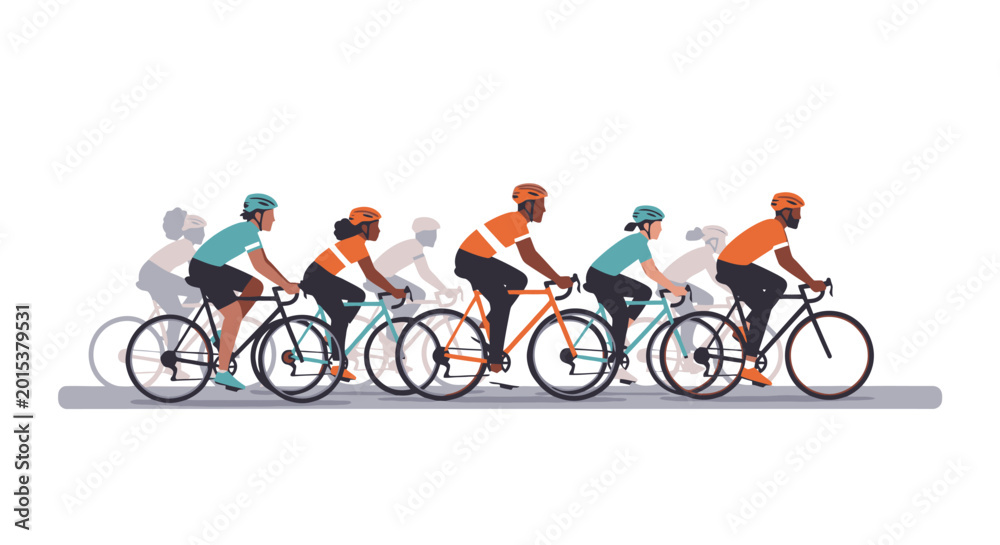 Fototapeta premium Cyclists ride bikes on road during Juneteenth Day event with friends and family in city