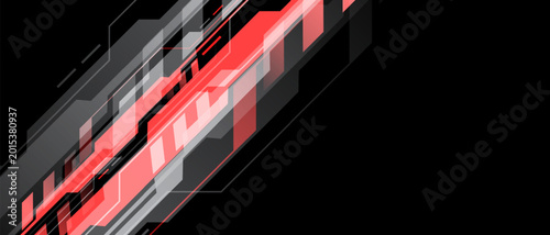 Abstract grey red cyber geometric technology futuristic dynamic design on black blank space background vector