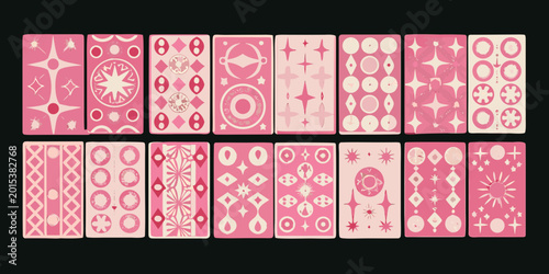Schilderij op canvas pink tarot cards with geometric and celestial designs isolated