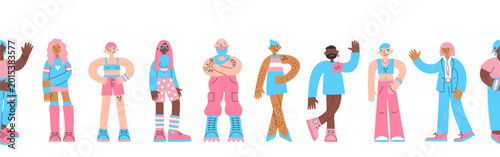 Foto Seamless border with diverse trans people with various skin colors