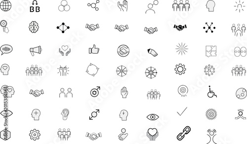 Minimal Diversity & Inclusion Line Icons Set – Community, Equality, Accessibility, Teamwork &Human Connection Vector Collection