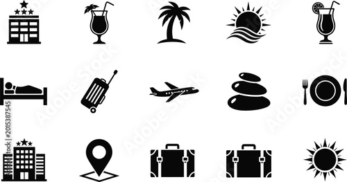 Black Silhouette of Happy Family Standing Outside Suburban Houses with Large Tree and Car Illustration for Real Estate Home Ownership