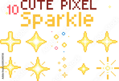 Cute Pixel Sparkle Set Shiny Star Burst Twinkle Icons Collection