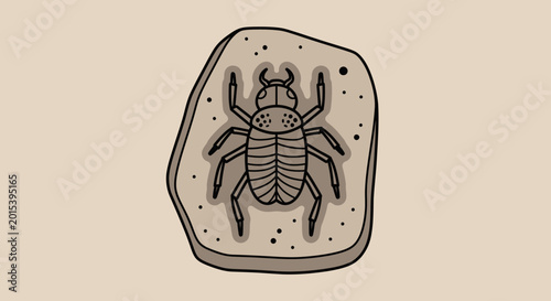 Fossilized Insect Beetle Embedded in Rock on a Bright Studio Background