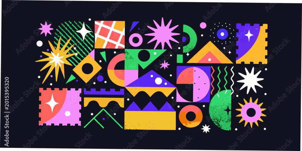 Obraz premium geometric collage with colorful shapes and abstract design on black