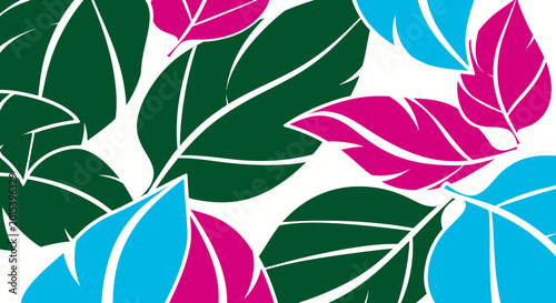 Vibrant colorful leaves on white background.