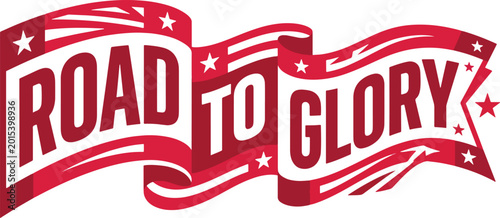 Obraz na płótnie Patriotic road to glory ribbon banner with red and white stars and stripes for sports achievement