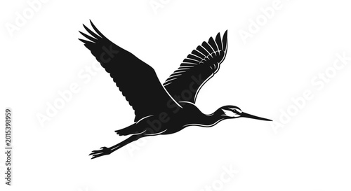 Tableau sur toile Majestic Crane Bird Flying Silhouette, isolated white background