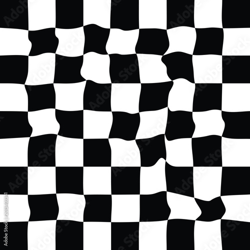 Distorted checkered pattern black and white background design