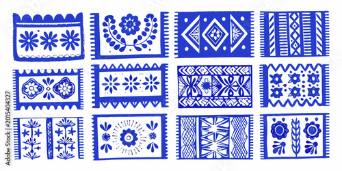 Konstfotografi blue and white polish folk art patterns hand drawn style