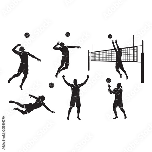 Volleyball player silhouette vector set