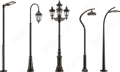Fotografía Set of Different Street Lamp Designs Including Classic, Vintage, and Modern Ligh