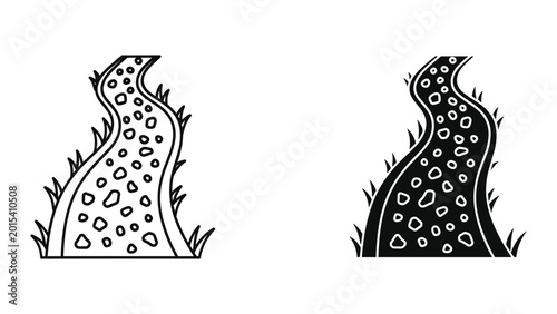Obraz na płótnie Vector illustration of two worm or snake icons with spots and grass isolated on