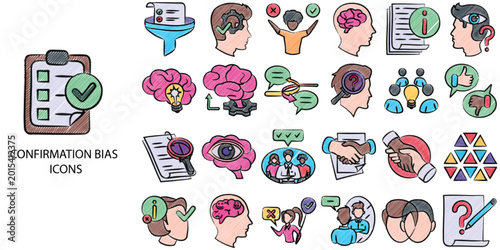Foto Confirmation Bias simple concept 24 color icons set
