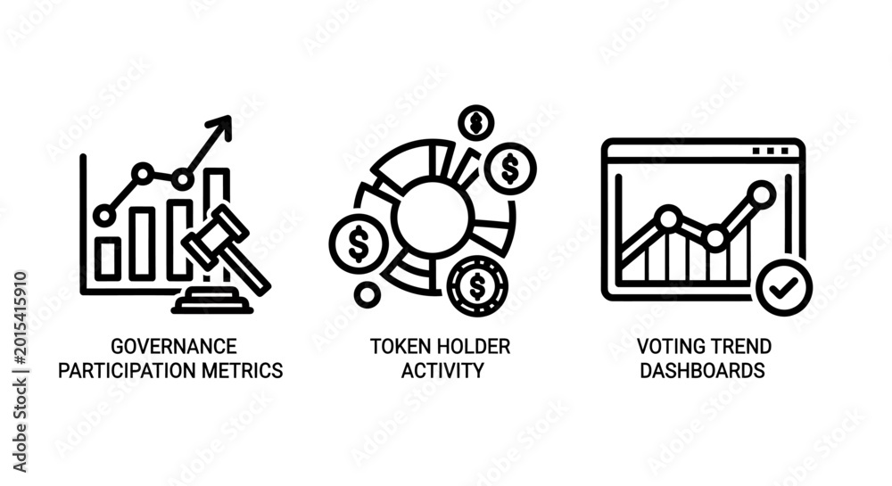 Fototapeta premium Blockchain governance participation metrics token holder activity and voting trend dashboards with blockchain governance participation activity dashboards currency investment analytics