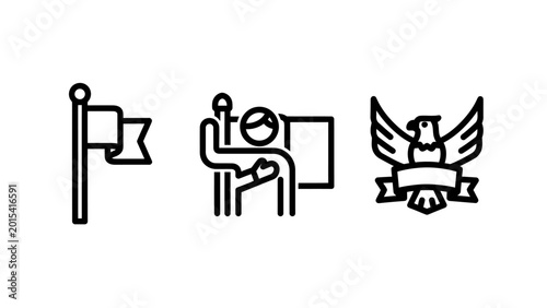 Patriotic symbols and national pride icon set with patriotism allegiance nationalism ceremony graphics identity government official sovereignty statesman monument politics patriotic